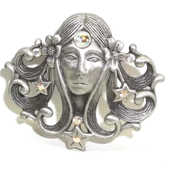 Vintage Art Nouveau moon goddess earrings - Picture 2 of 3