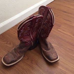 Authentic red leather cowboy boots