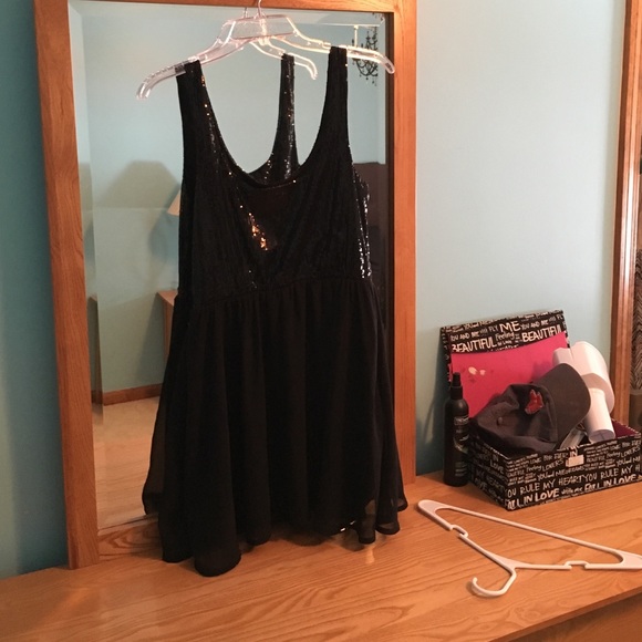 Black sequin top, flowy bottom. - Picture 2 of 2