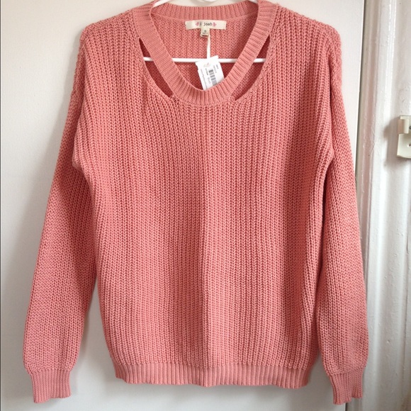 Women's blush pink sweater with collar cut-out
