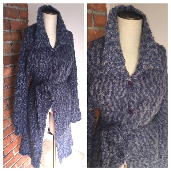 Vintage Kenji Natural Belted Blue Sweater