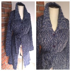 Vintage Kenji Natural Belted Blue Sweater