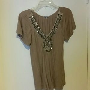 Tan Beaded Blouse