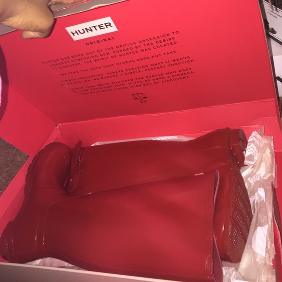 Red hunter boots! BRAND NEW, with boot cleaner