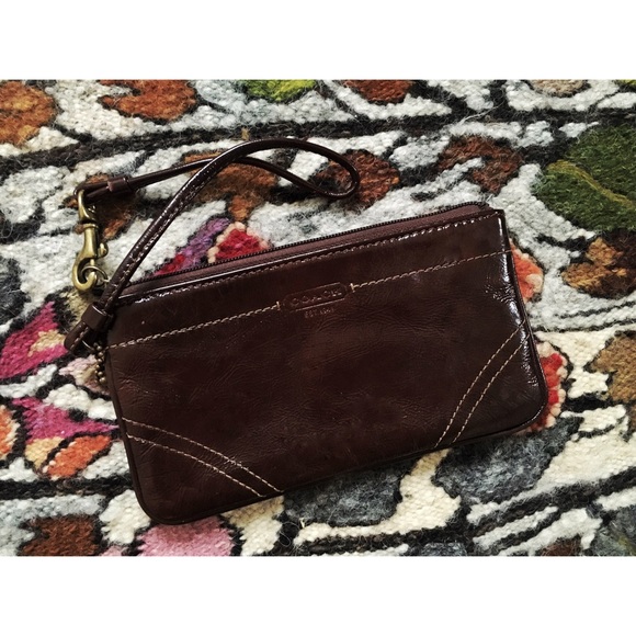 Chestnut leather Coach wristlet