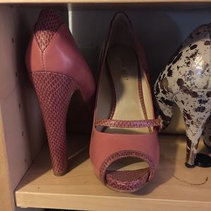 Pink Nine West Snake Skin Heels