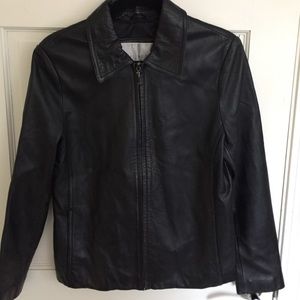 Nine West Black Leather Jacket w/ hidden Front Zip