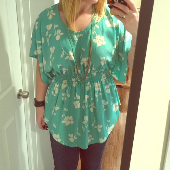 Teal Flowered Top
