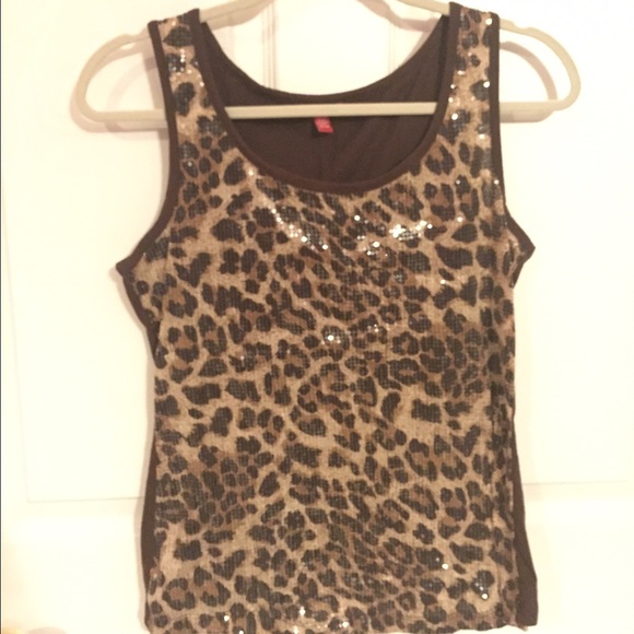 Brown cheetah sequin print tank top