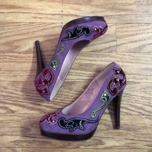 Colin Stuart velvet embroidered heels