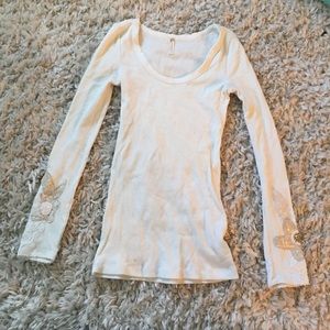 Free People Waffle Shirt with Embellishments
