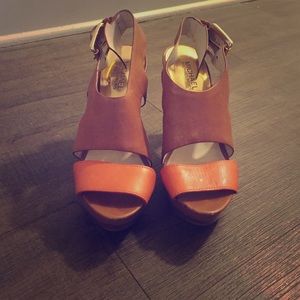 Michael Kors tan and orange platform heels