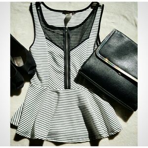 **SOLD** Peplum black and white striped top
