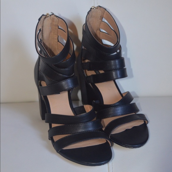 Reposted - Black And Gold Strappy Chunky Heels