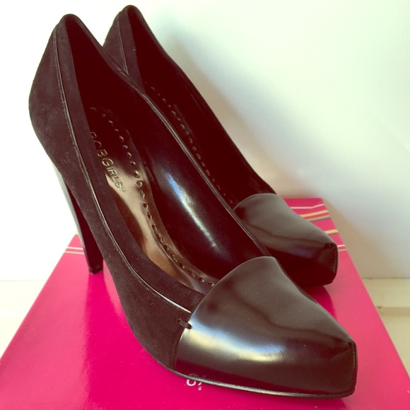 Black Suede Heels with Leather Detail at Toe