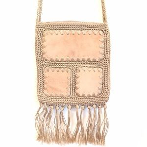 VINTAGE WOVEN CROSS BODY BAG WITH SUEDE & FRINGE!!
