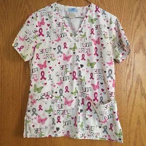 Pink ribbon scrub top XS