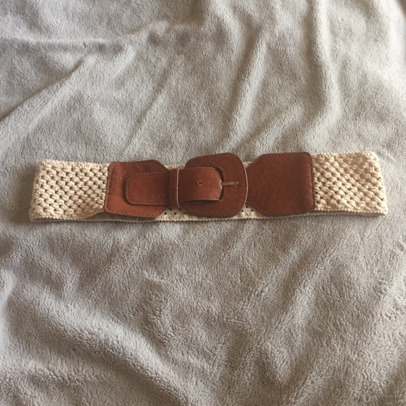 Leather & cotton woven elastic belt
