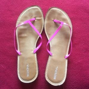 Tan sandals with pink straps