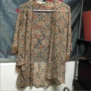 Floral fringe kimono