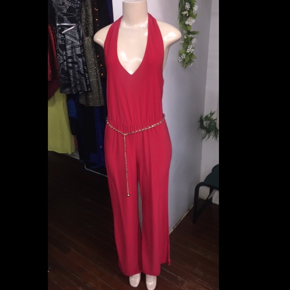 Red backless romper