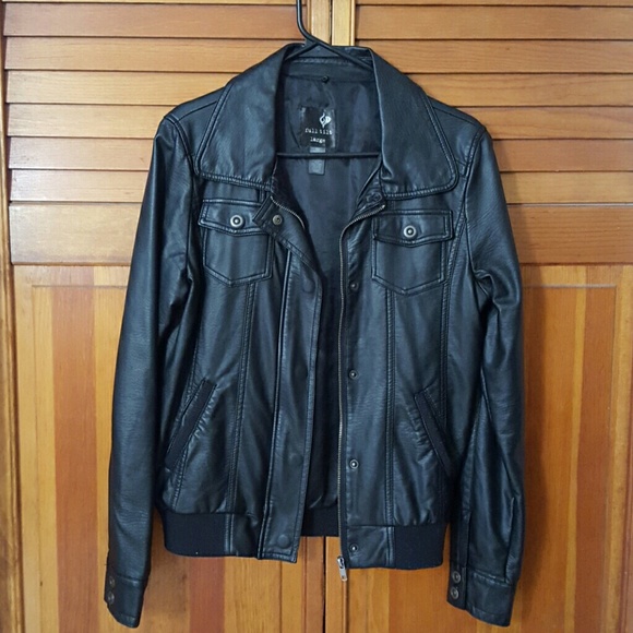 Black leather jacket with fur collar