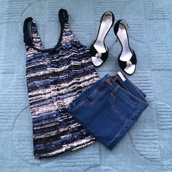 Aqua striped sequin top