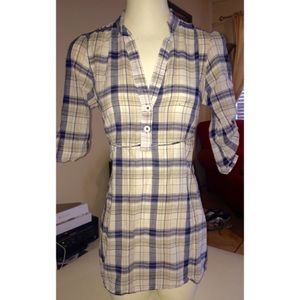 3/4 SLV BLUE PLAID TOP, ODILLE ANTHROPOLOGIE, SZ 8