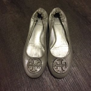 Tory Burch powdered suede Reva flat in silver