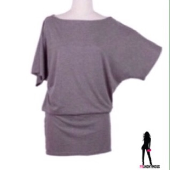 Grey Cotton Off Shoulder Batwing Top  M - Picture 2 of 4