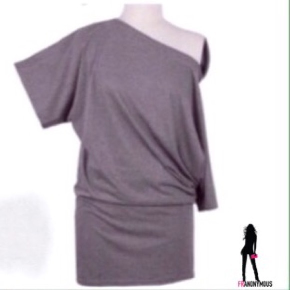 Grey Cotton Off Shoulder Batwing Top  M - Picture 3 of 4