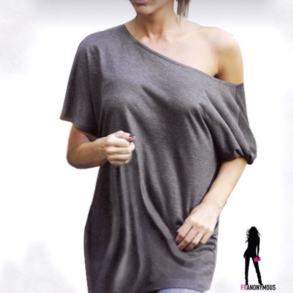Grey Cotton Off Shoulder Batwing Top  M - Picture 4 of 4