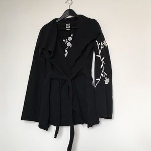 Embroidered Lucky Brand wrap sweater-coat