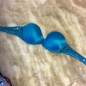 VS Strapless Blue Sequin Bra 32B