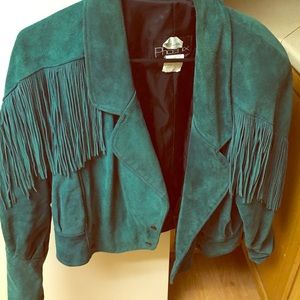 Teal vintage fringe jacket