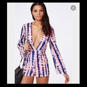 LAST CHANCE pink and blue deep V/ plunge romper