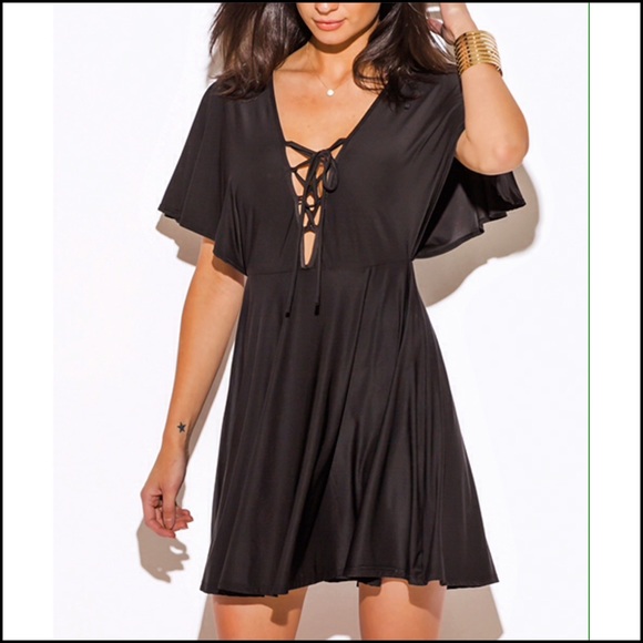 Laceup Flutter Sleeve Dress - Picture 2 of 3