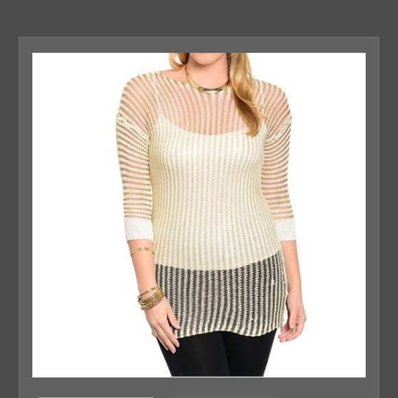 Plus- Ivory and Gold Weaved Top