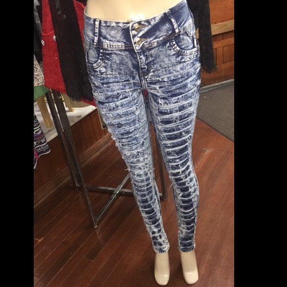 Blue acid distressed jeans