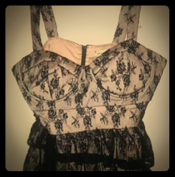 Forever21 black pink lace ruffle cami bustier