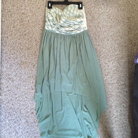 High-low teal and lace dress