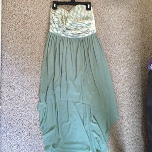 High-low teal and lace dress