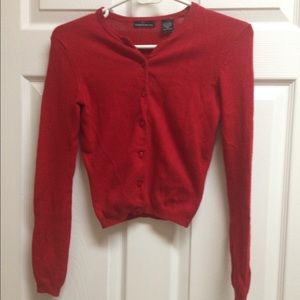 Red cardigan