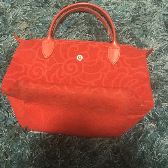Small Longchamp Orange Leather and Cloth handbag