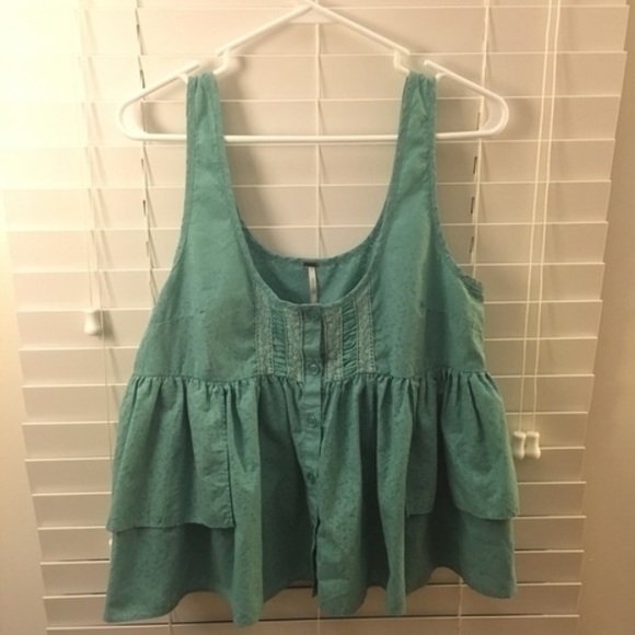 Free people teal embroidered tiered peplum crop