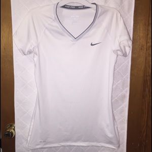 White Nike Pro Dry Fit V-Neck Tee Shirt- Large