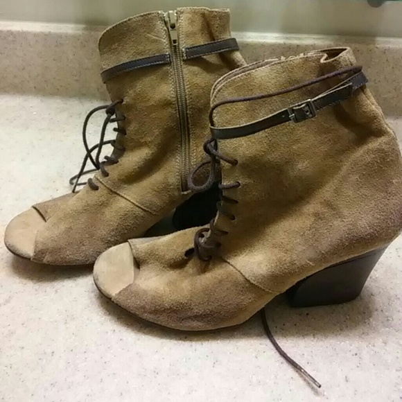 Brown suede peep toe bootie