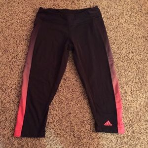 Adidas Black and Pink Cropped Workout Pants- Small