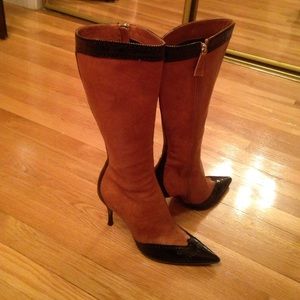 Italian tall leather boots, brown/black
