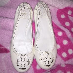 Tory Burch white patent flats